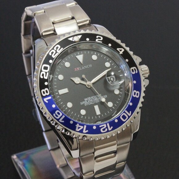 Men's Diver Style Watch Batman Bezel Stainless Bracelet 40mm - Picture 1 of 12